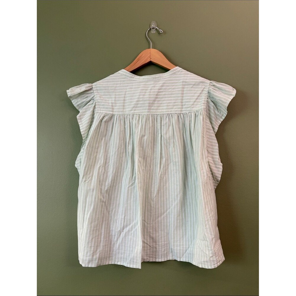 NWT Old Navy Flutter Sleeve Button Down Shirt GReen Striped Sz XL - Picture 7 of 7